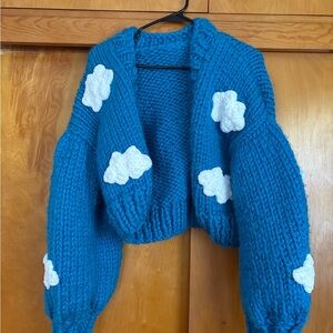 Blue Cloud Pattern Women Sweater